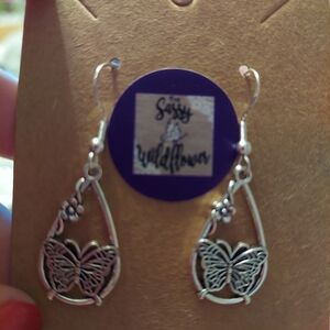 Hand Crafted Floral Butterfly Silver Earrings